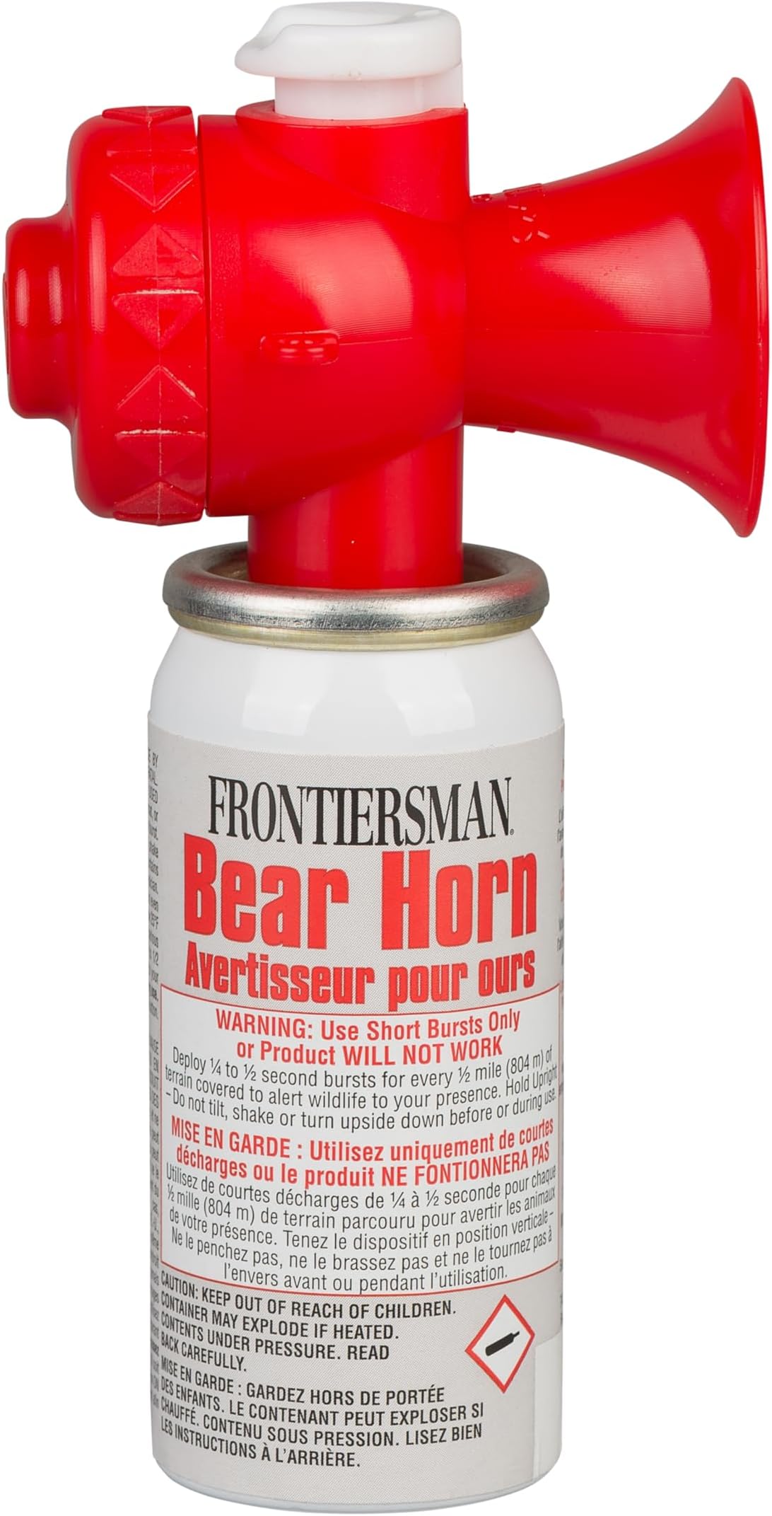 SABRE Frontiersman Bear Horn with On/Off Lock Top - 130dB - Keeps Bears Away Up to 0.5 Miles Away - Compact and Reusable, Burst of 60 1/4 Seconds