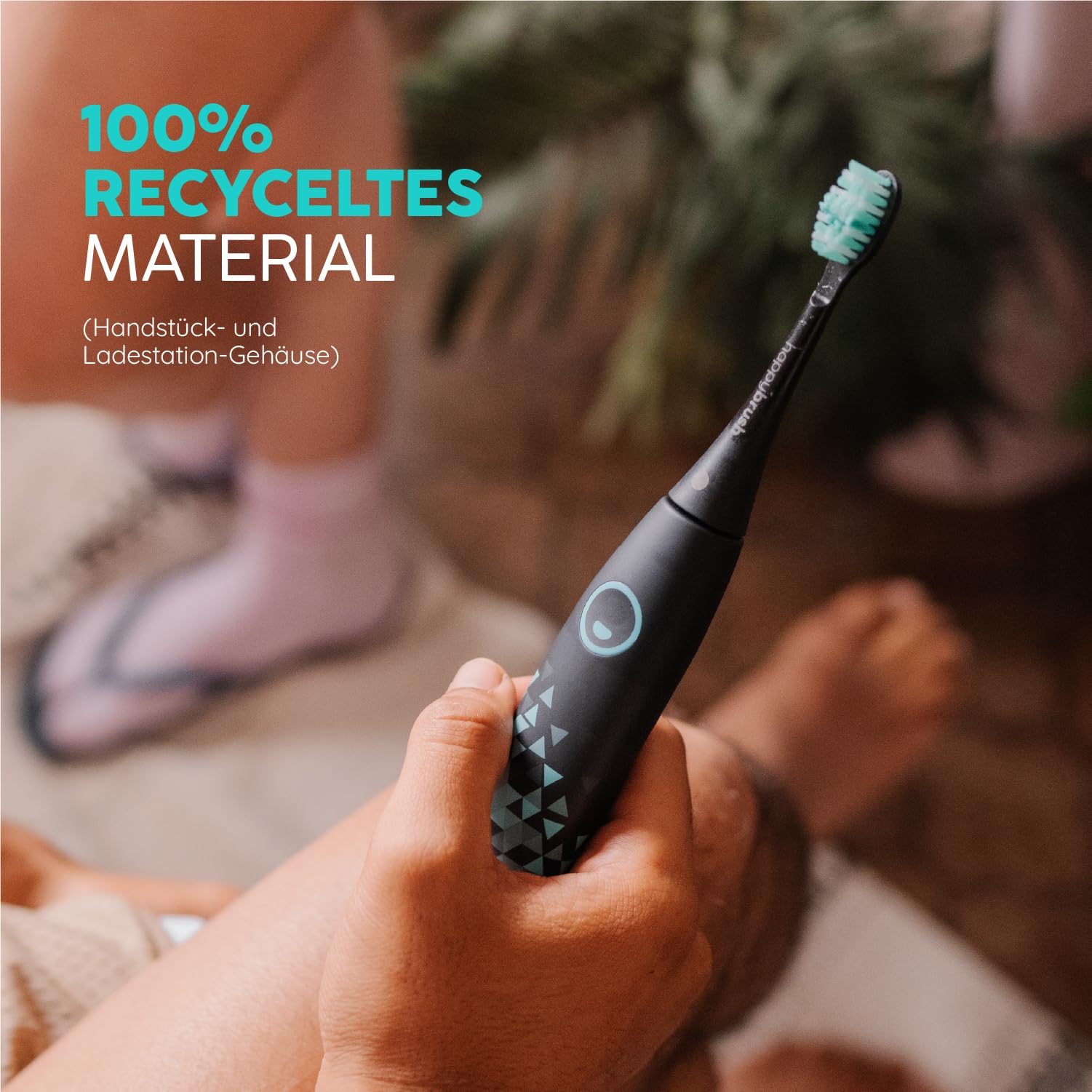 happybrush Cepillo de dientes sónico Eco Vibe 3 – Ganador de pruebas 2024 – 100 días – Cepillo de dientes eléctrico con batería de 6 semanas – Cepillos de dientes ultrasónicos – Negro/Menta