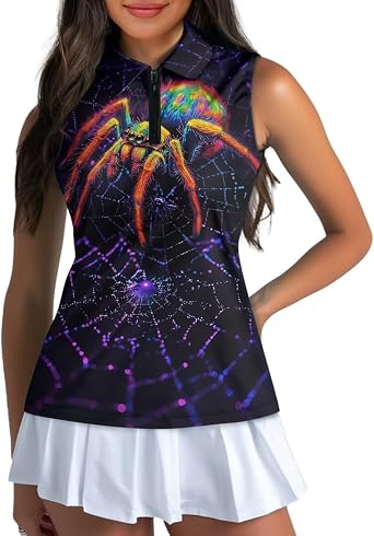 Womens Sleeveless Golf Shirts Collared V-Neck Tank Tops Quick Dry Lightweight UPF 50+ Tennis Polo Shirts