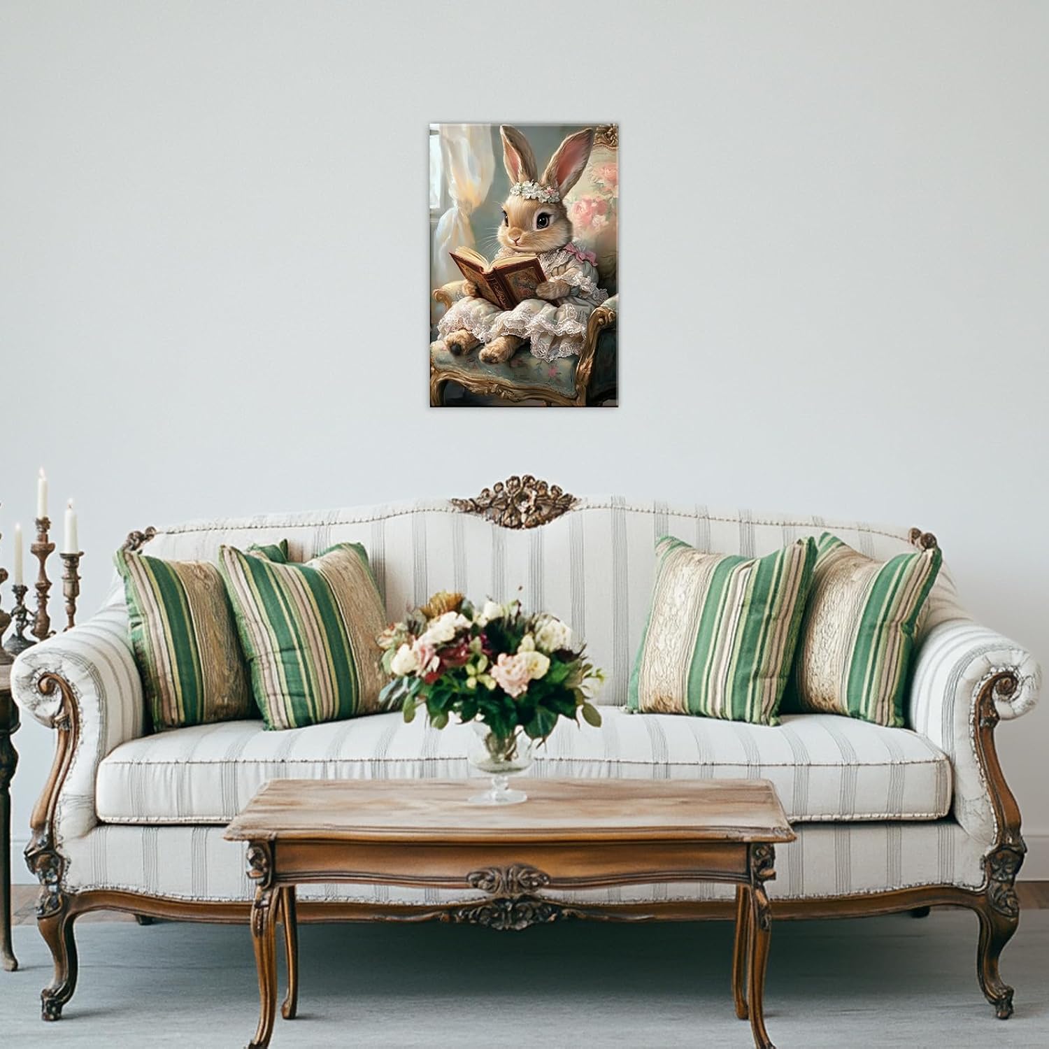 Rabbit Wall Art Retro Animal Picture Canvas Print Rabbit Reading Books Painting Framed Artwork for Living Room Bedroom Nursery Kids Room Decor(Artwork-1,12"x18")