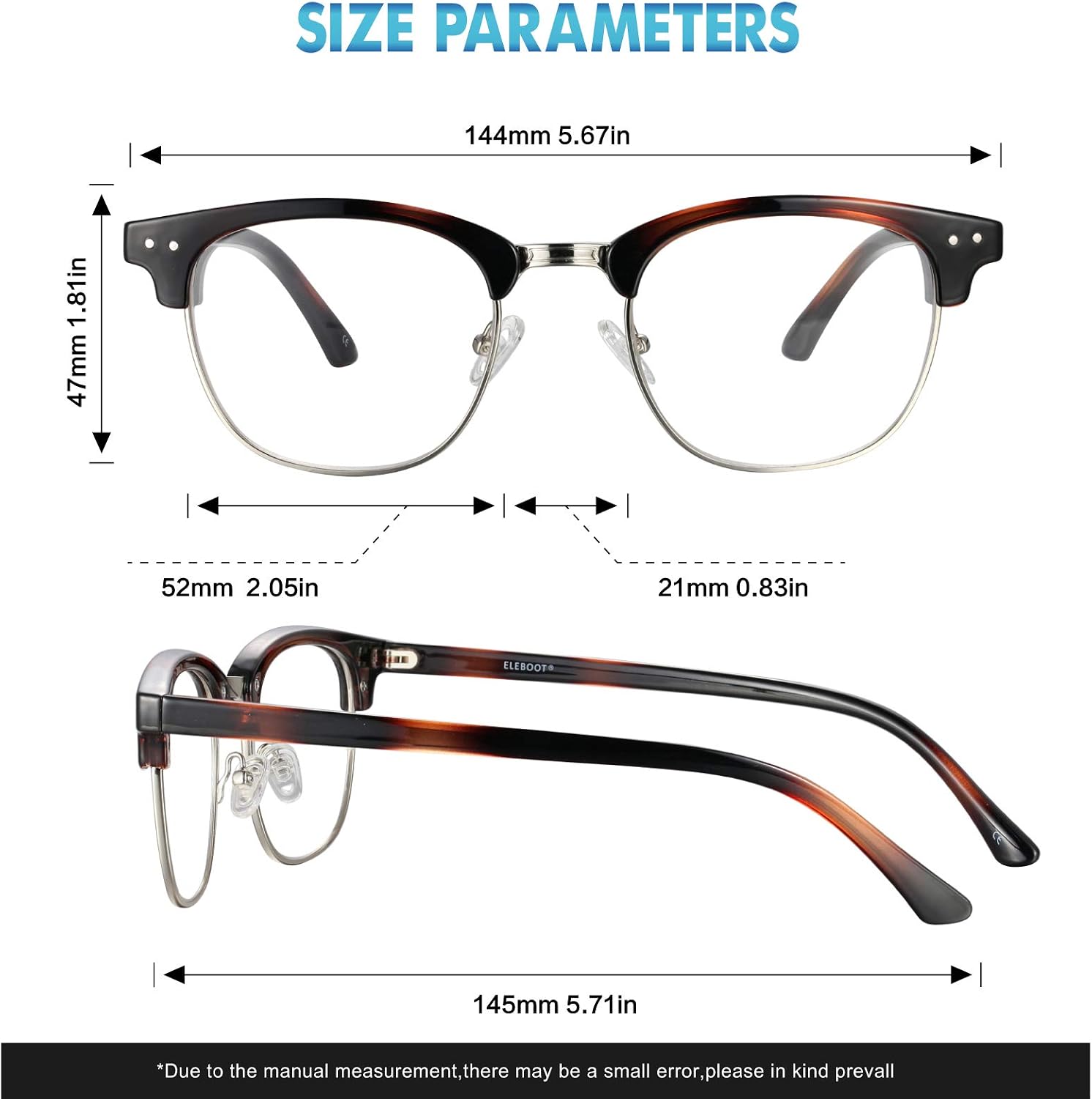 Blue Light Glasses Men Women,Blue Light Blocking Glasses for Computer Gaming/TV/Phones Anti Eye Strain,Semi Rimless Anti Blue Light Blocker Eyewear(C1-Tortoiseshell)