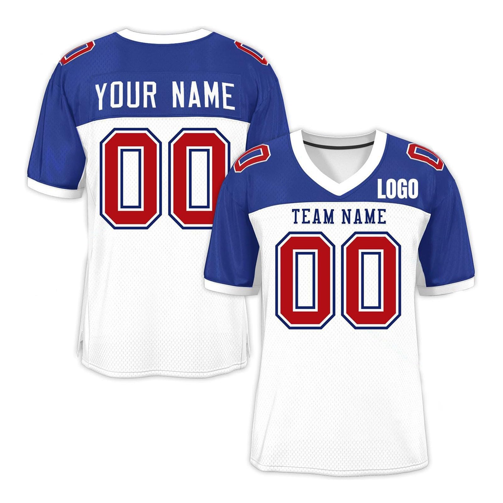 Custom Football Shirts for Adult, Personalised Football Kits with Names, Numbers and Logos, Short Sleeve V-Neck Quick-Drying Breathable Personalised Shirts, Custom Football Supporter T Shirt White — image 1
