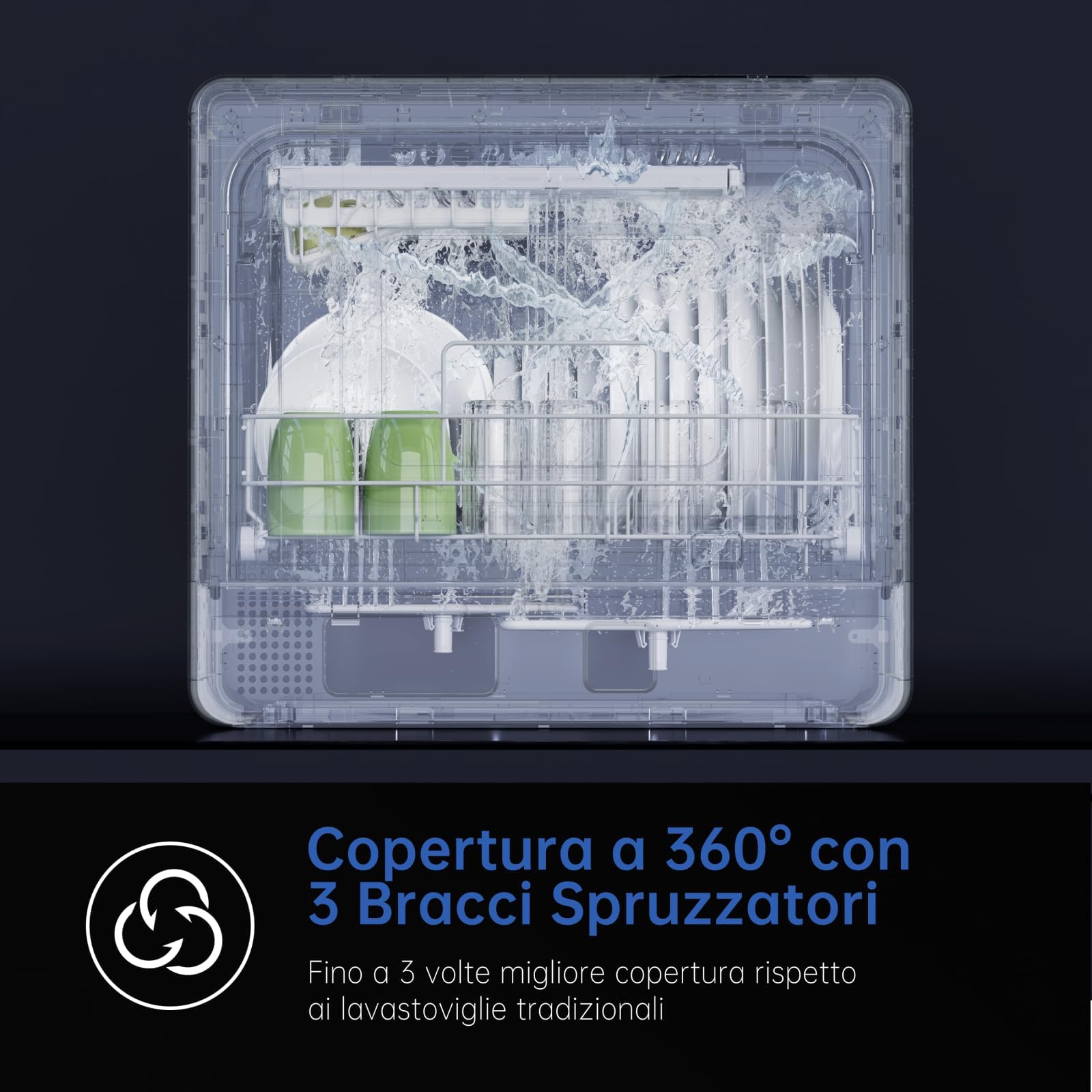 AIRMSEN Lavastoviglie da Tavolo Mini Lavastoviglie con 7+2 Programmi Funzione Sale Addolcitore Serbatoio da 5L Control Táctil & Pantalla LED, Lavastoviglie Compatta per Cucine Appartamenti e Dormitori