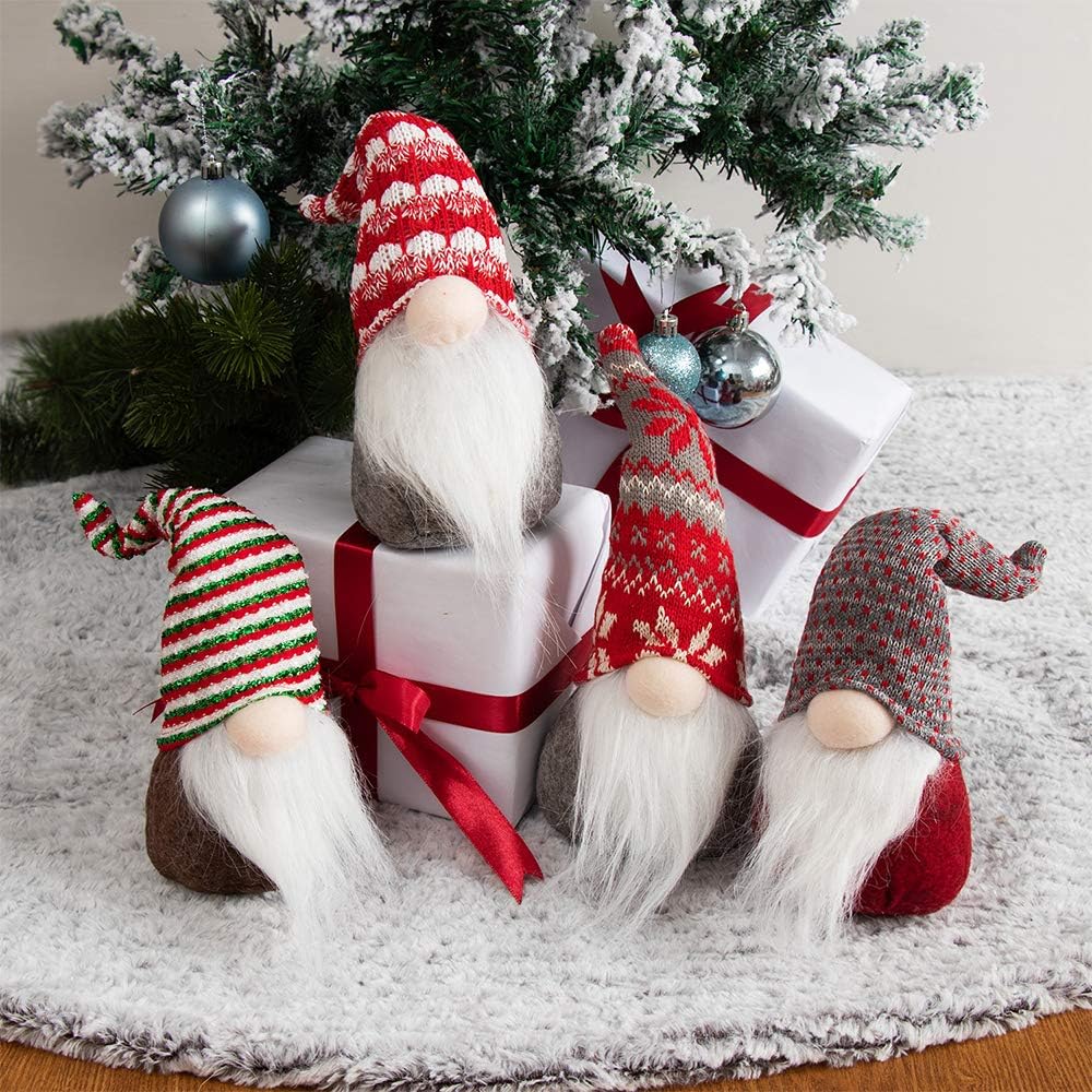 GMOEGEFT Swedish Christmas Gnome Plush, Scandinavian Santa Gnome Tomte, Table Ornaments, Holiday Decorations, Set of 4(G)