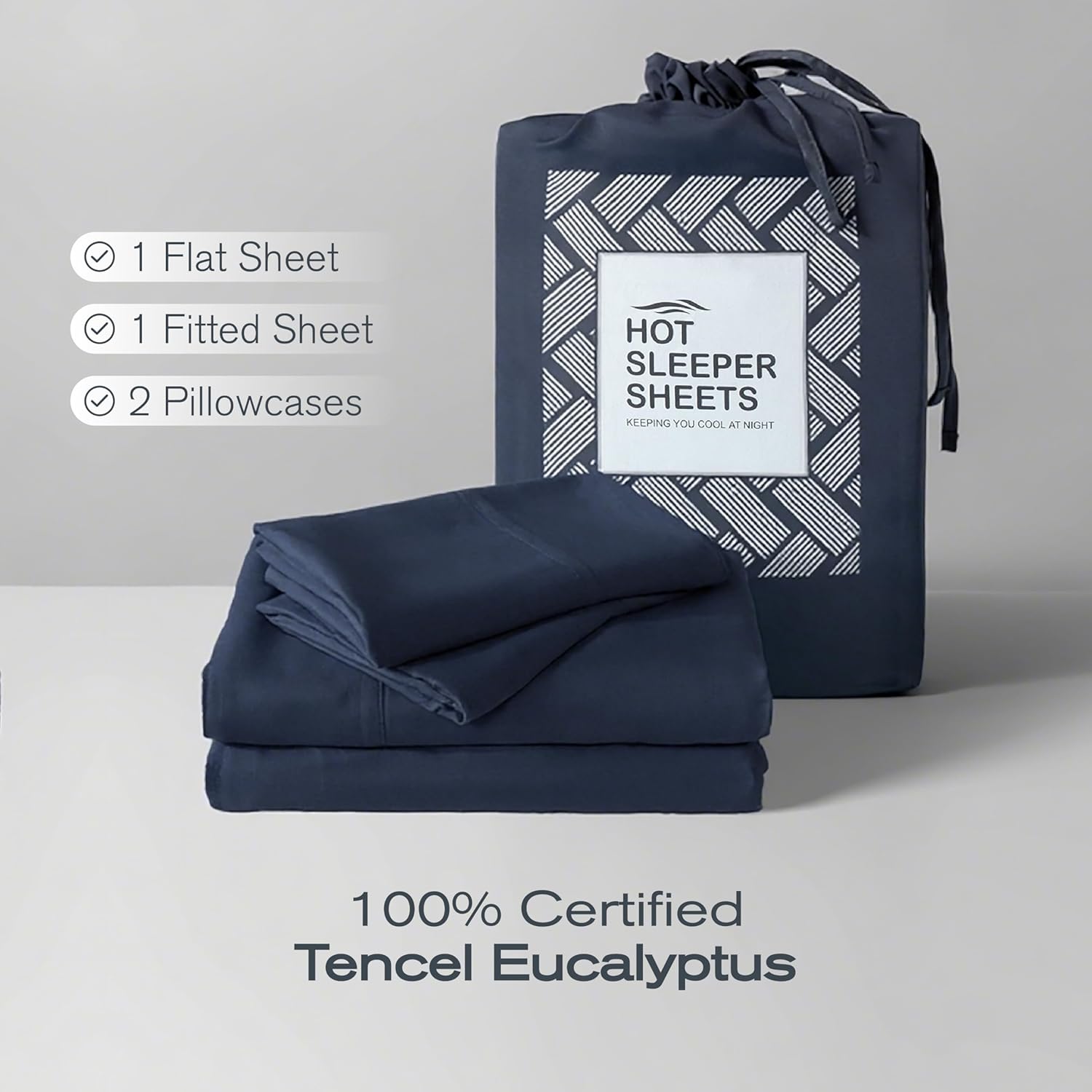 Tencel Sheet Set Queen Size, 100% Eucalyptus Lyocell, Breathable & Cooling Sheets, Deep Pocket Up to 16 Inch, Silky Soft, Ideal for Hot Sleepers - 4PC (Queen, Navy)
