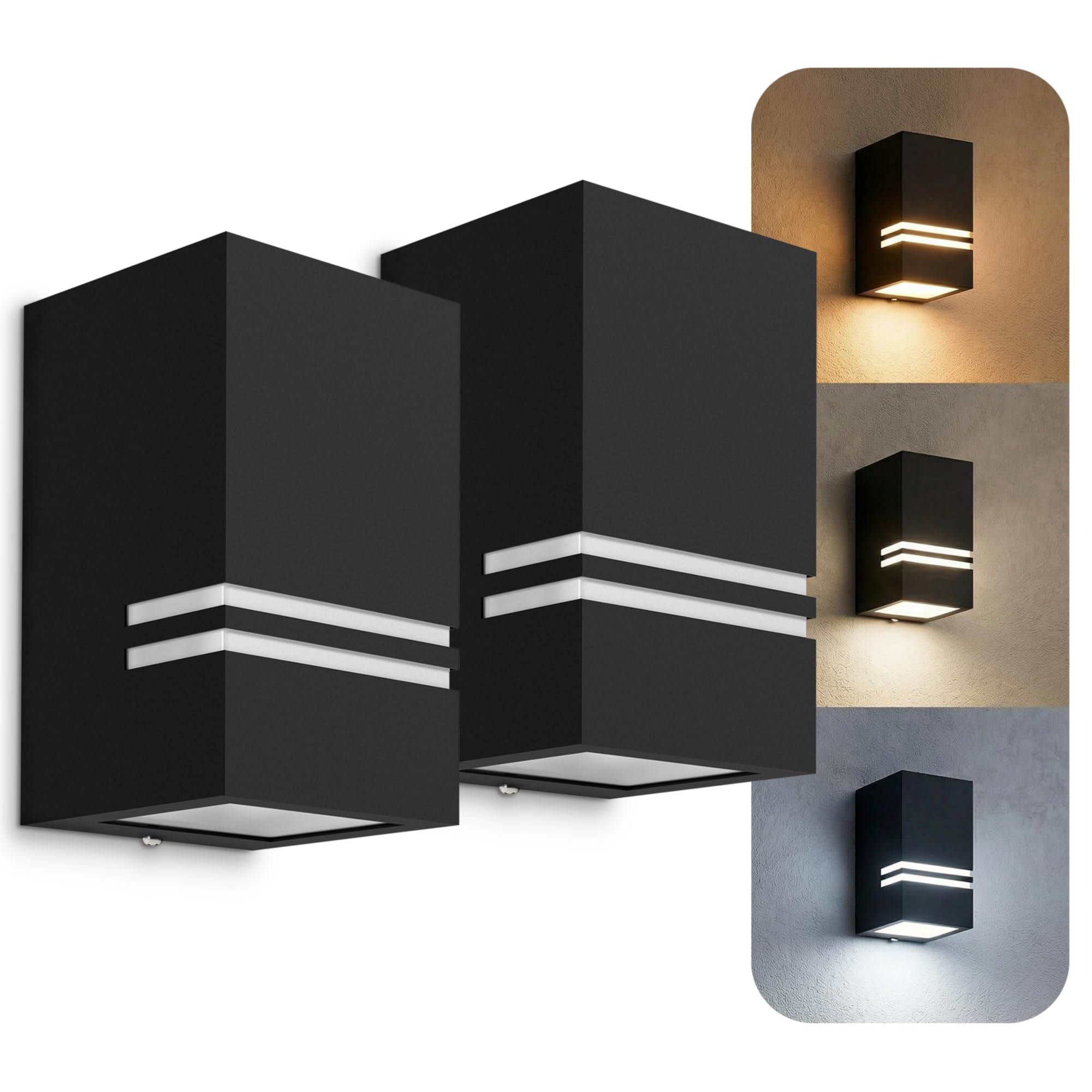 SSC-LUXon 2 Stück moderne LED Wandleuchte JOVO-S für Außen - mit 2x LED GU10 6W warmweiß - Außenleuchte Up oder Down IP44 matt schwarz