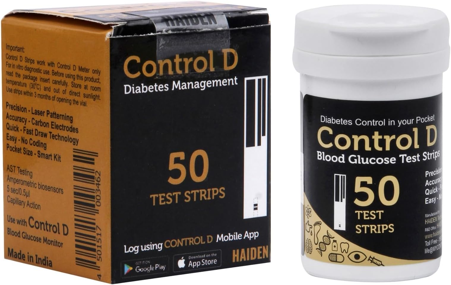 Control D Test Strips, 50 Count (Black) for Control D Glucometer only