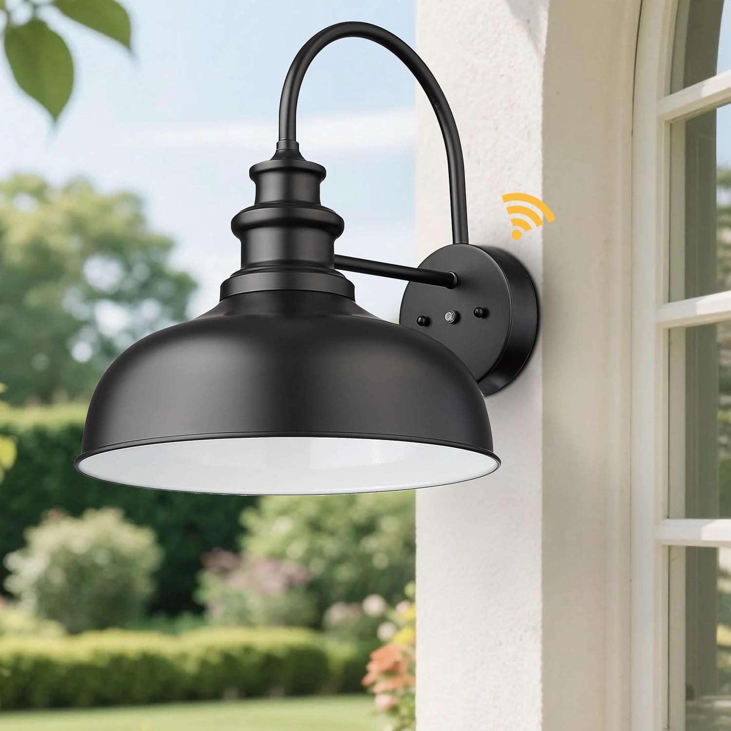 Bestshared 14 Inch Dome Dusk to Dawn Farmhouse Barn Lights Farmhouse Outdoor Wall Sconce Outside Wall Lantern Lamp, Garage Lighting Fixture for Porch, Patio, Garage (1Pack, Black+White)
