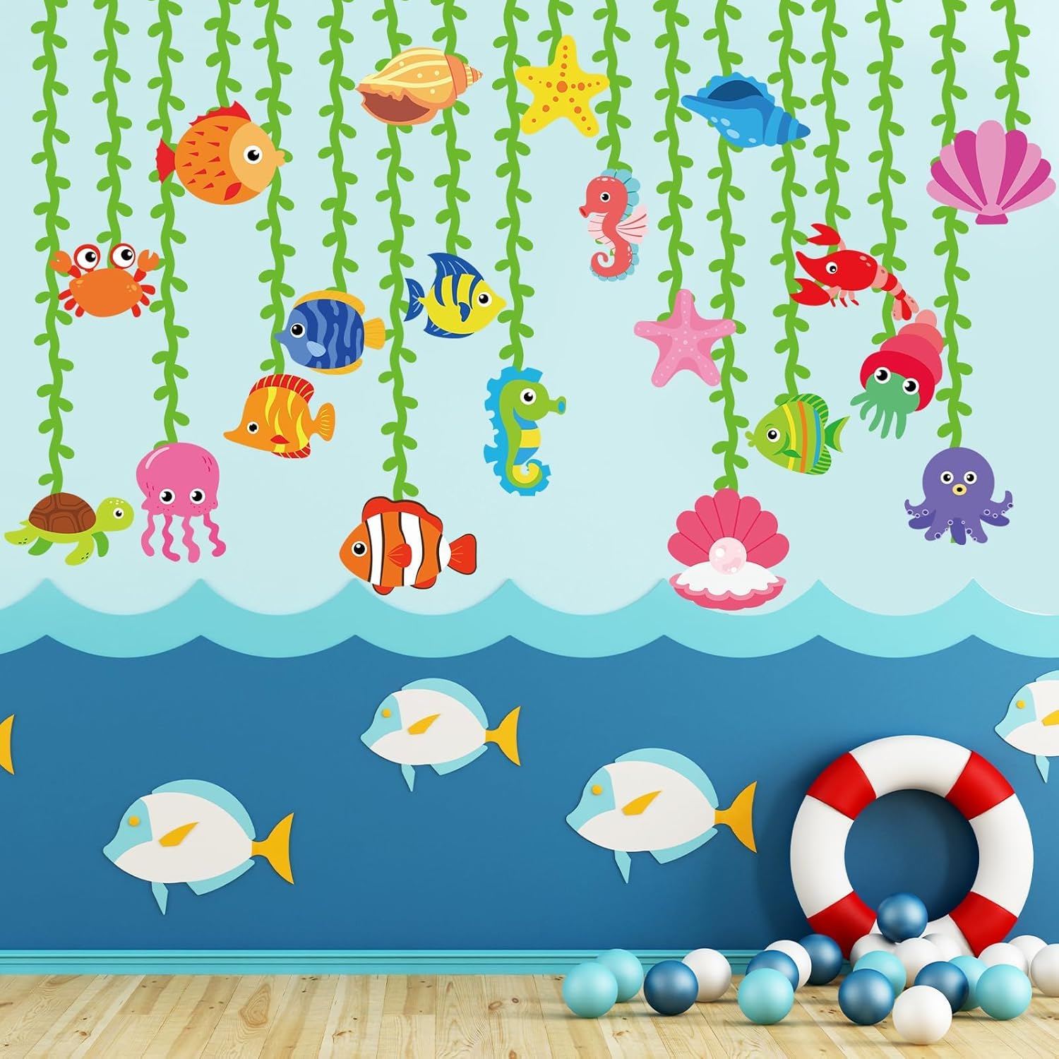20 Pcs Ocean Animal Garland Kit Under the Sea Party Decorations Sea Animals Banner Seaweed Streamers Strings Hanging Swirls for Home Classroom Baby Shower Birthday Party Supply Favor image 4 of 7 B0DYJX8584