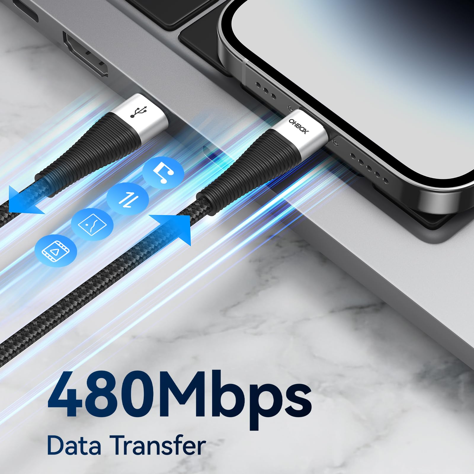 ohbox Cavo da USB C a USB C, 0,9 m, confezione da 3 pezzi, 100 W, ricarica rapida da USB C a C, cavo USB di tipo C in nylon intrecciato di alta qualità per iPhone 17/16/15/iPad, MacBook CarPlay e