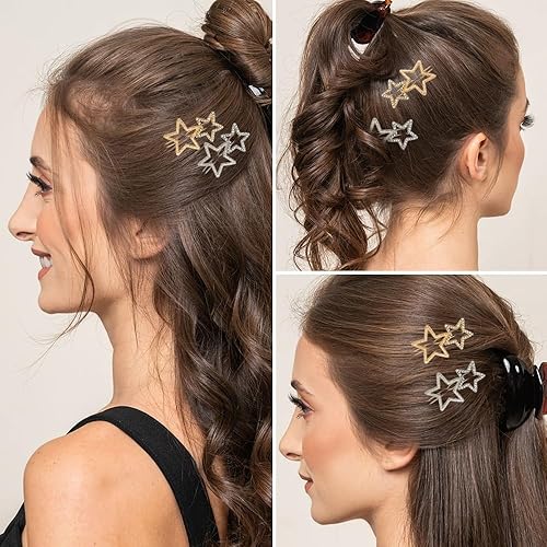 Miniatura 3 de 4 pinzas para el cabello con estrellas doradas con elegantes diamantes de imitación y estrellas huecas antideslizantes, accesorios para el cabello