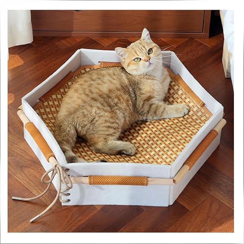 AIRCADIA Cama hexagonal para gatos con alfombrilla de bambú