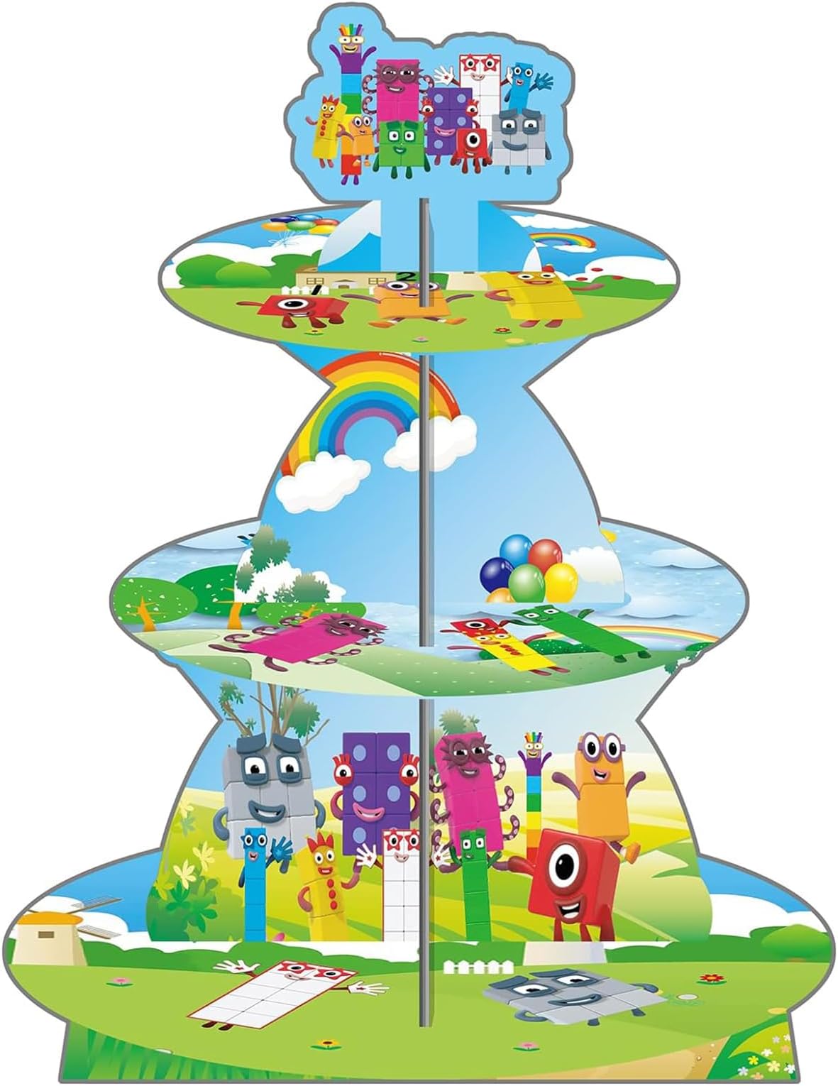 3-Tier Number Themed Cupcake Stand, Blocks Themed Cupcake Tower Number Birthday Party Supplies for Girls Boys Kids Baby Shower, Green