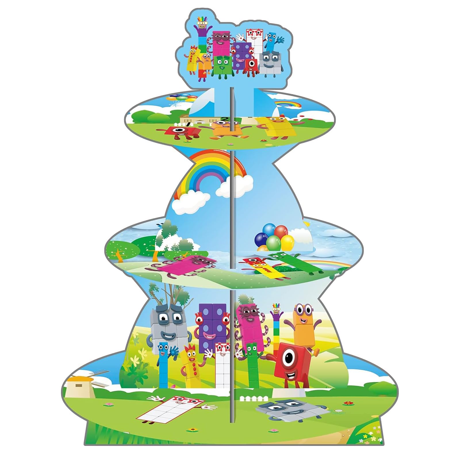 3-Tier Number Themed Cupcake Stand, Blocks Themed Cupcake Tower Number Birthday Party Supplies for Girls Boys Kids Baby Shower, Green