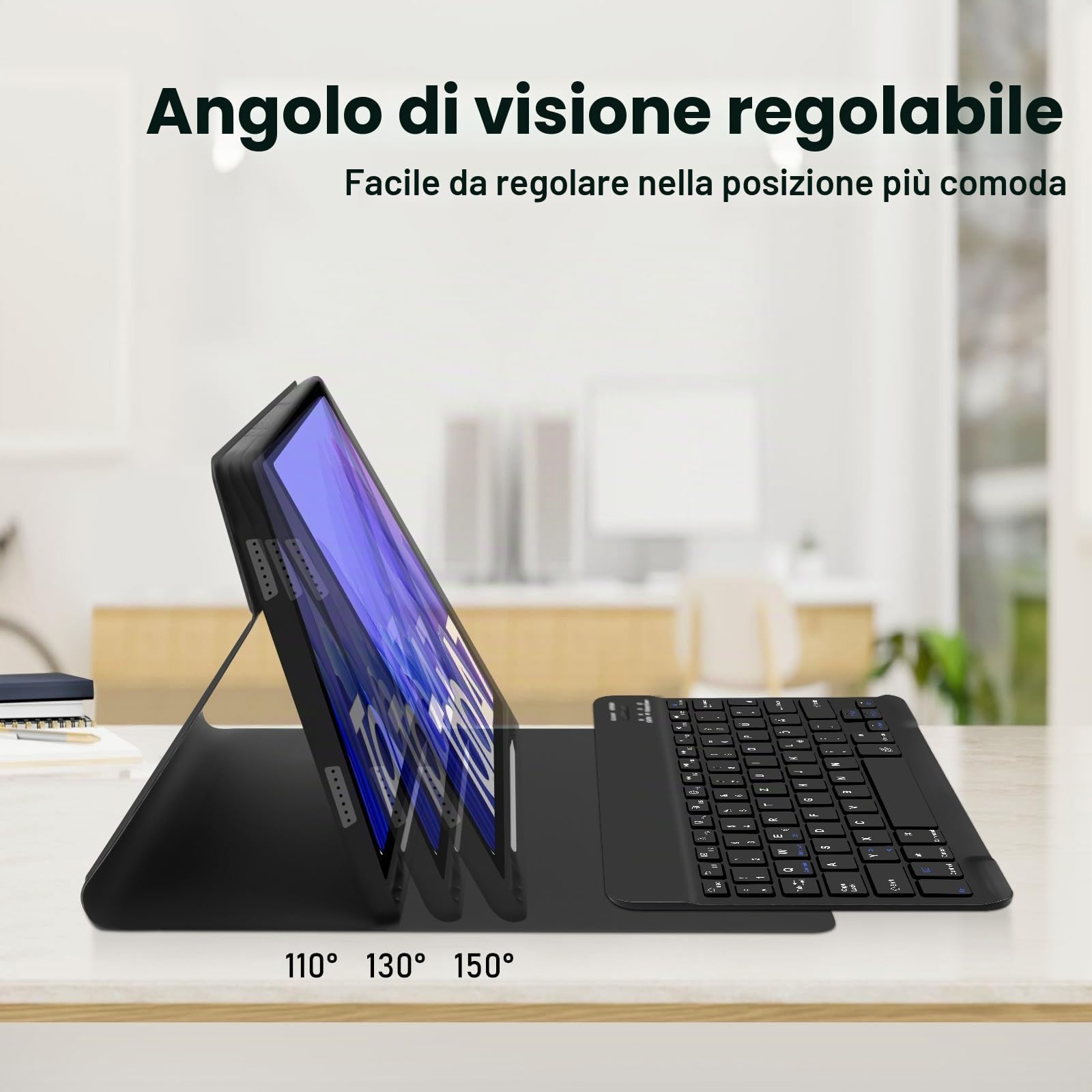 Lielax Custodia per tastiera per Samsung Galaxy Tab A7 10.4 pollici 2022/2020 (layout QWERTZ), tastiera tedesca magnetica rimovibile con supporto per penna (SM-T500/T505/T507), nero
