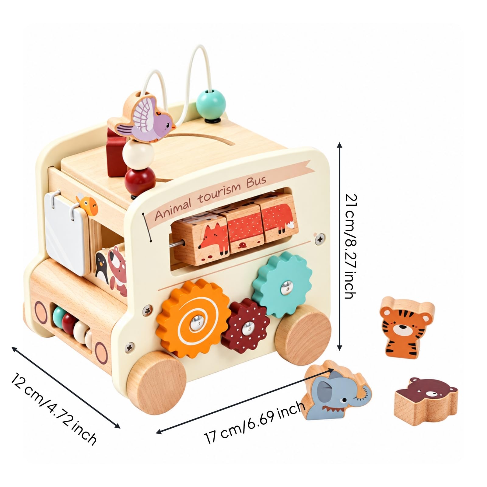 Bus-Förmiges Aktivitätsspielzeug aus Fördert Feinmotorik Sortier- und Stapelspielzeug Aktiv Steckspiel für Eltern, Spielzimmer, Garten, Beige