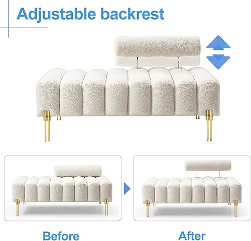 Miniatura 5 de Vanress Sofá moderno sofá biplaza, banco tapizado con patas doradas y respaldo ajustable, sofás pequeños rectangulares de sherpa para sala de estar,