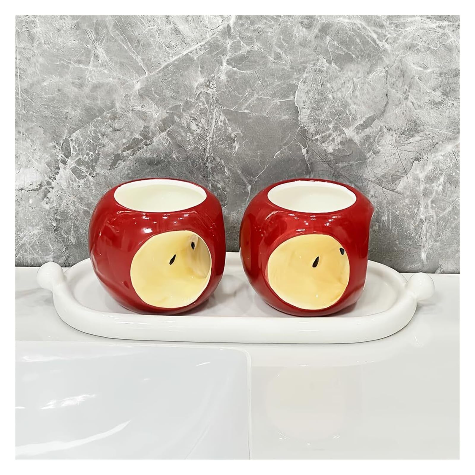 Porta brochas de Maquillaje Soportes de cerámica for cepillos Dientes y Pasta, Tazas for Enjuague bucal, Vasos baño con Forma Manzana Organizador de Accesorios