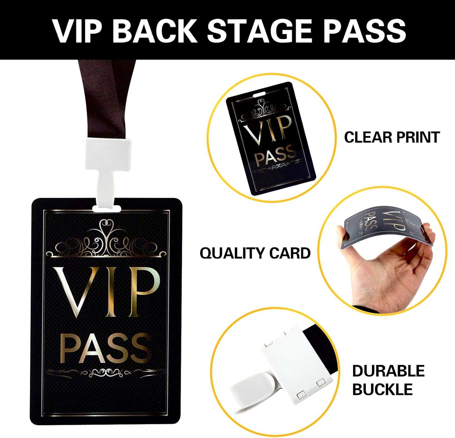 10 Sets VIP Badge Lanyard with Card, Plastic VIP Passes with Lanyard Backstage Pass Event Staff Lanyard for Birthday Party, Music Party, Movie Night, Concert Event(Dark Gold) - Image 4