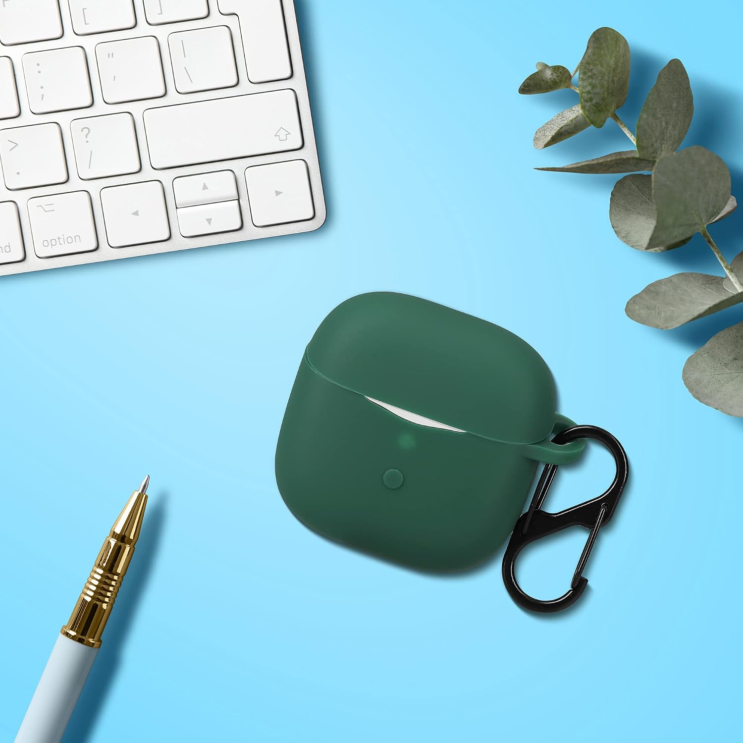 kwmobile Case Compatible with SoundPeats Air 3 Case - Silicone Cover Holder for Earbuds - Dark Green - Image 3