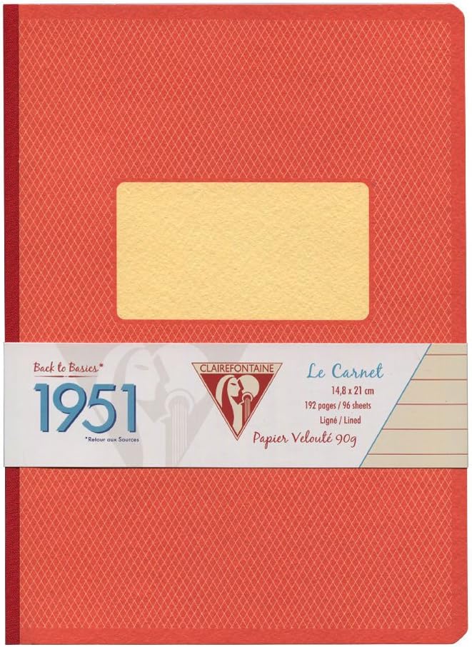 Clairefontaine Back to Basic 1951 A5 Cloth Bound Notebook, 192 Pages, Lined, Red Coral