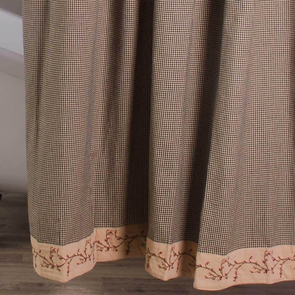 Berry Vine Gingham Black and Nutmeg 72" x 72" Cotton Shower Curtain