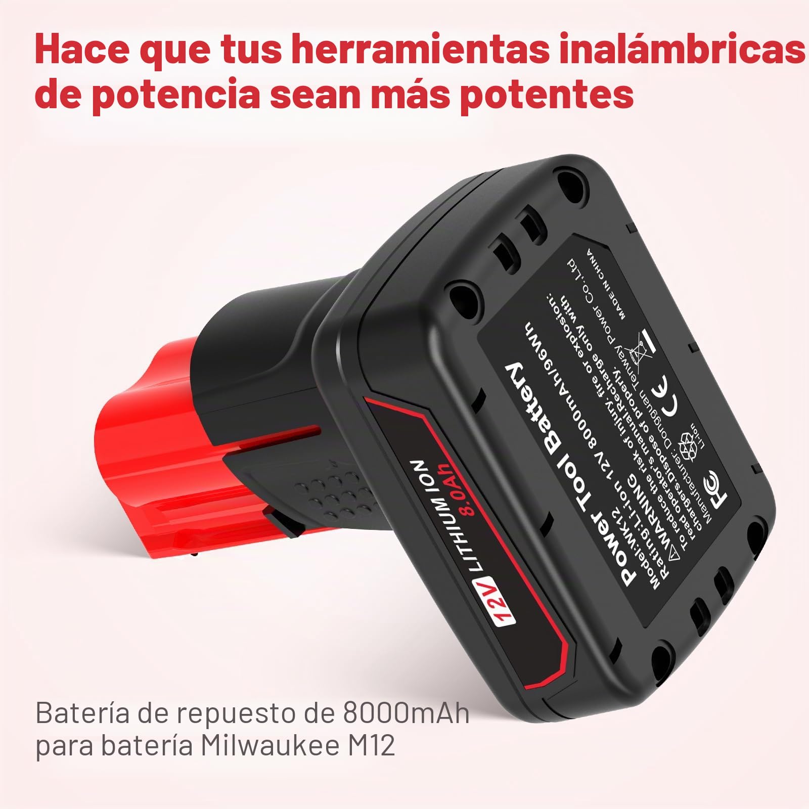 ASUNCELL 2 baterías de iones de litio de 12 V 8 Ah compatibles con Milwaukee M12B 48-11-2411 48-11-2420 48-11-2401 48-11-2402 48-11-2401 batería de repuesto para Milwaukee 12 V M12