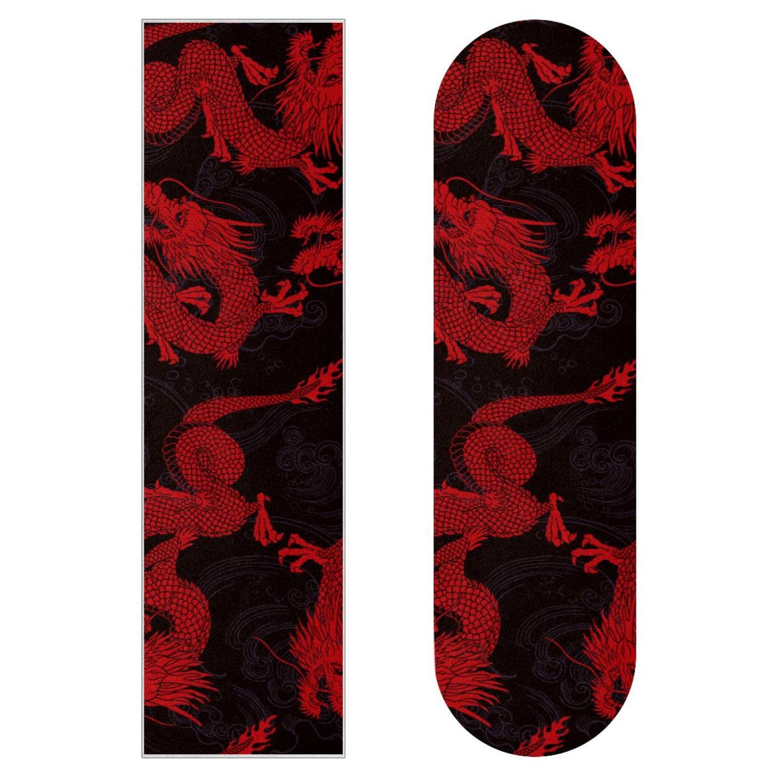 Dragon Chinese Red Skateboard-Griptape, Schleifpapier, Longboard, Aufkleber, Scooter, Deck, Sandpapier, 2 Stück