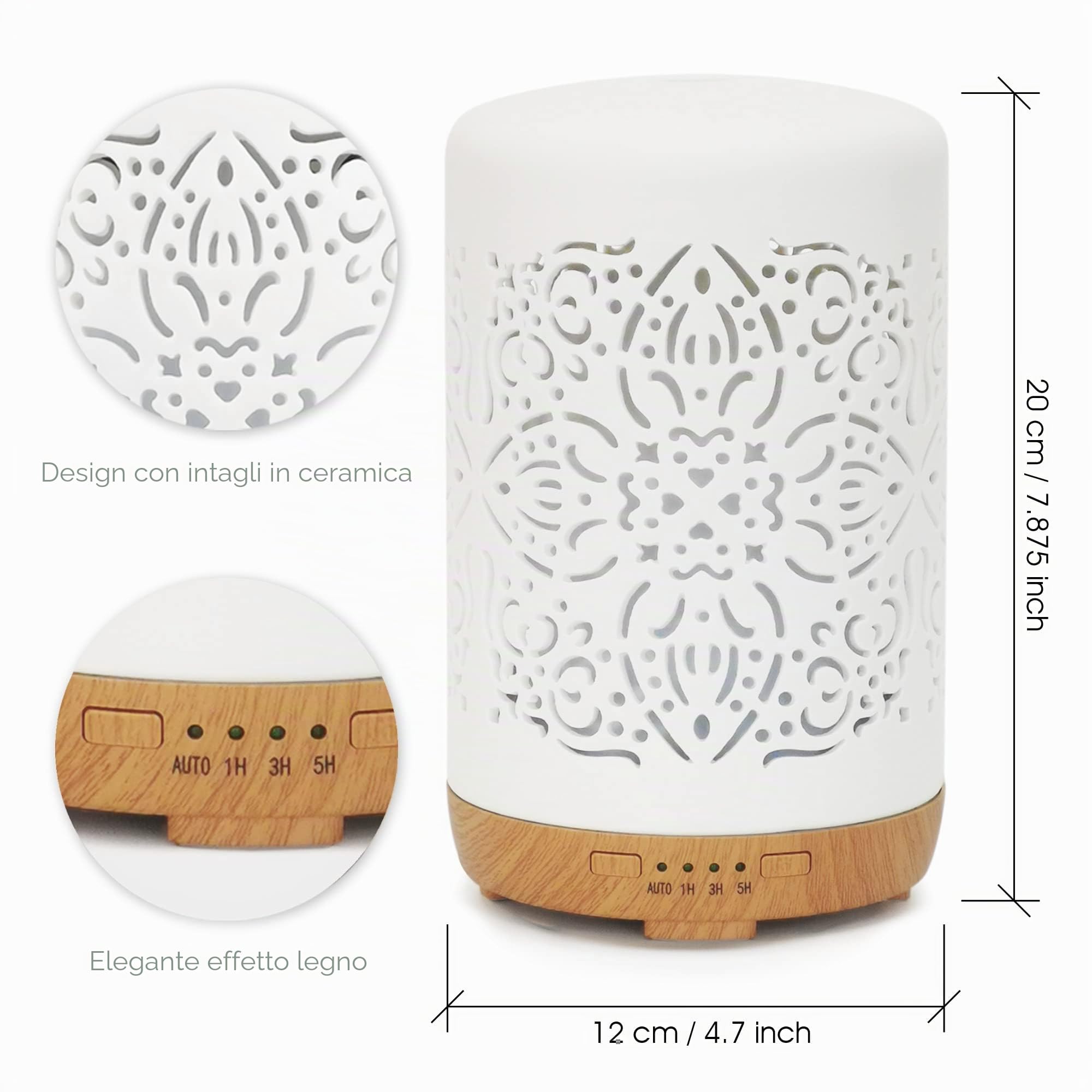 Earnest Living Diffusore Smart WiFi per oli essenziali, diffusore in ceramica, 250 ml, con app Alexa Google Home, controllo telefonico, LED e spegnimento automatico, umidificatore per ufficio,