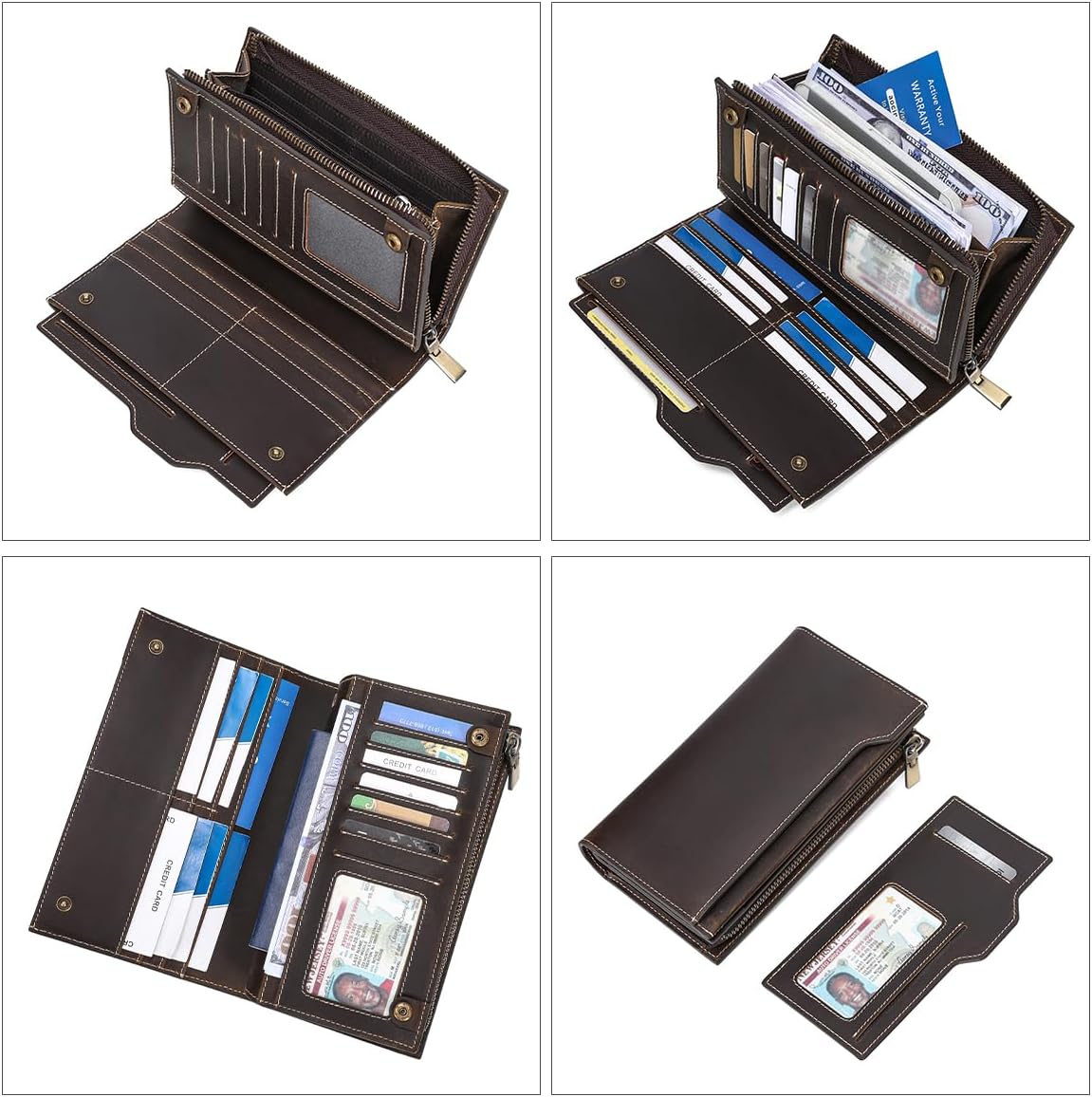 LANNSYNE Vintage Genuine Leather Backpack for Men, 15.6" Laptop Backpack Camping Travel 24L Rucksack & Grain Leather Travel Passport Long Wallet for Men/Women RFID Blocking