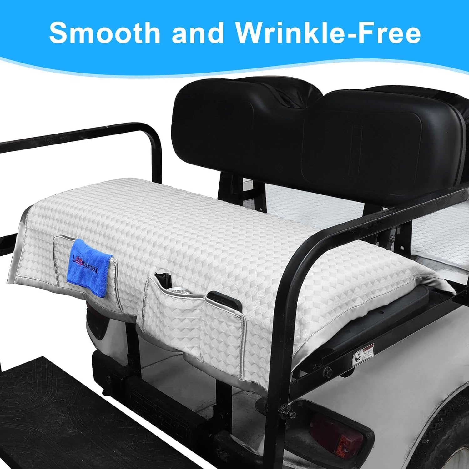 Golf Cart Rear Seat Cover, Universal Cooling Ice Silk Golf Cart Back Seat Blanket for EZGO Club Car Yamaha, Breathable Fabric with 4 Pockets and Safety Straps