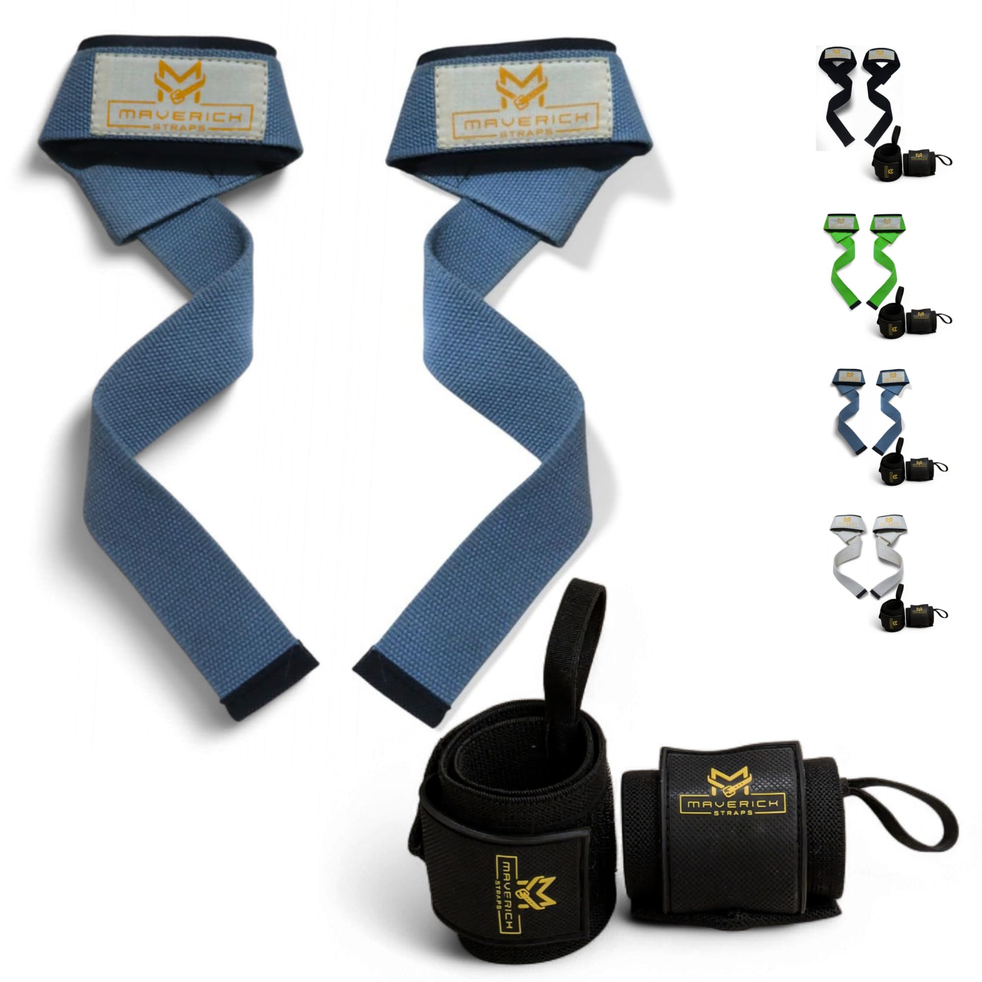 MAVERICK STRAPS Premium Heavy Duty Wrist Wraps and Lifting Straps Combo - 21" Wrist Straps for Weightlifting|Gym Accessories For Men & Women|Padded Weightlifting Gym Straps Deadlfit Straps (Gray)|Improved Grip and Wrist Support.