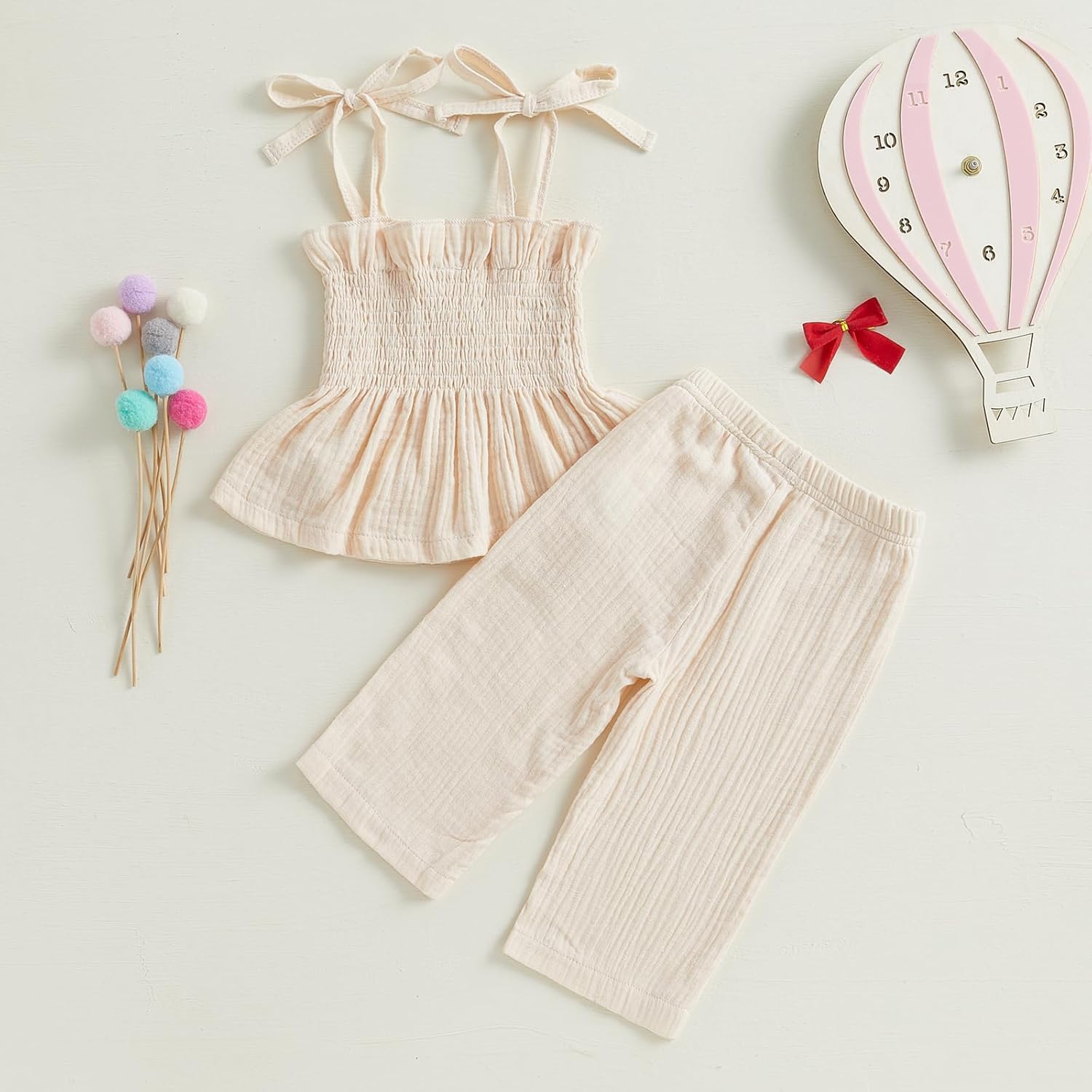 Toddler Baby Girl Clothes Tie-Up Strap Ruffle Camisole Tops Linen Pants Set Little Girls Summer Outfits - Image 4