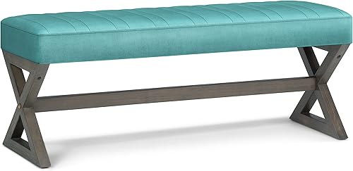 Miniatura 15 de SIMPLIHOME Salinger - Banco otomano rectangular de 48 pulgadas de ancho, taburete reposapiés gris topo envejecido, piel sintética para sala de Gris