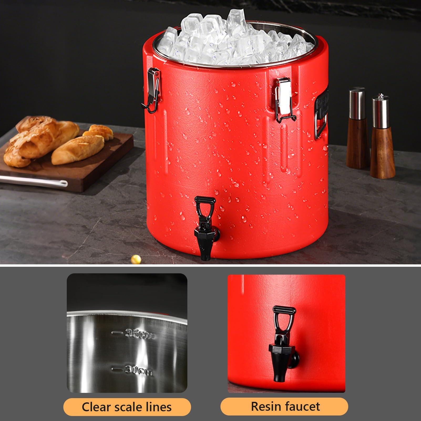 Dispensador de bebidas con aislamiento, termo para bebidas frías y calientes con interior de acero inoxidable 304, recipiente térmico portátil con grifo para restaurante(10L)