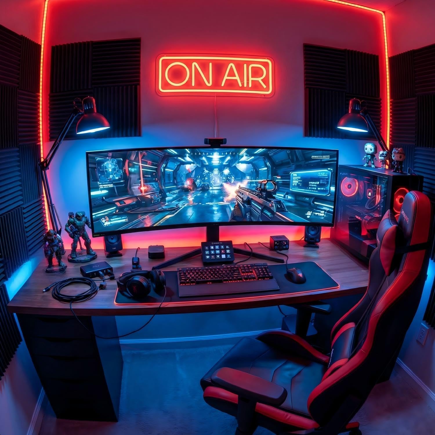 On Air Neon Sign for Streaming Room & Game Room Decor – 16in LED Neon Light Sign with 10-Level Dimming, USB or Battery Powered Studio Light for Gamers Podcasters and Creators