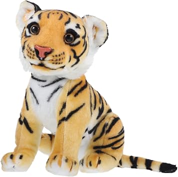 POPETPOP Tora Tiger Plush, Realistic Plush, Year of the Tiger 10.6 inches 27 cm, Animal, Fluffy, Yellow, 10.6 x 5.9 inches 27 x 15 cm