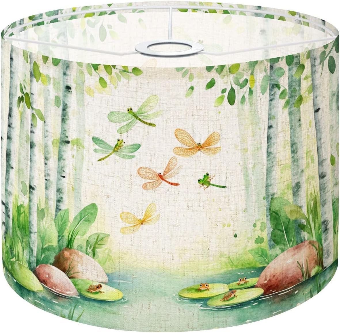 Lampshades Lamp Shades 1 Pack Secluded Forest Pond Water Lilies Artwork Light Shade for Table Lamps Floor Lamps Drum Lamp Shades Lampshade Replacement