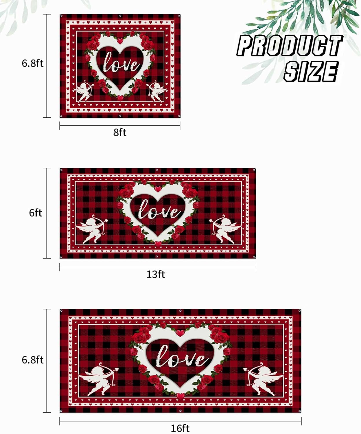Garage Door Banner Cover, Valentine's Day Love Heart Black Red Buffalo Plaid 7ft x 16ft Garage Banner Backdrop, Garage Door Decorations Indoor Outdoor for Holiday Party Yard