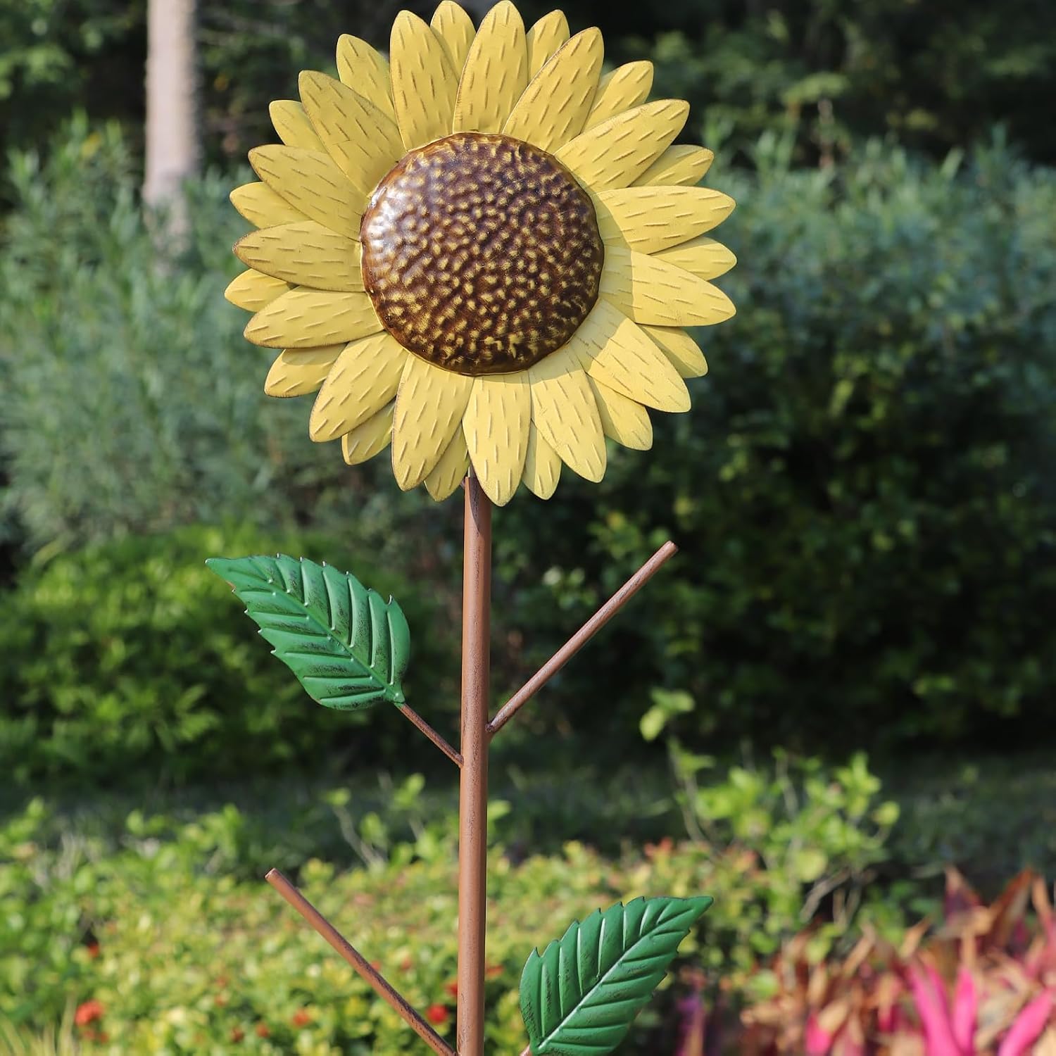 72" H Metal Sunflower Glass Bottle Tree Stake for OutdoorColorful Garden Decorative Bottle Holder & Outdoor