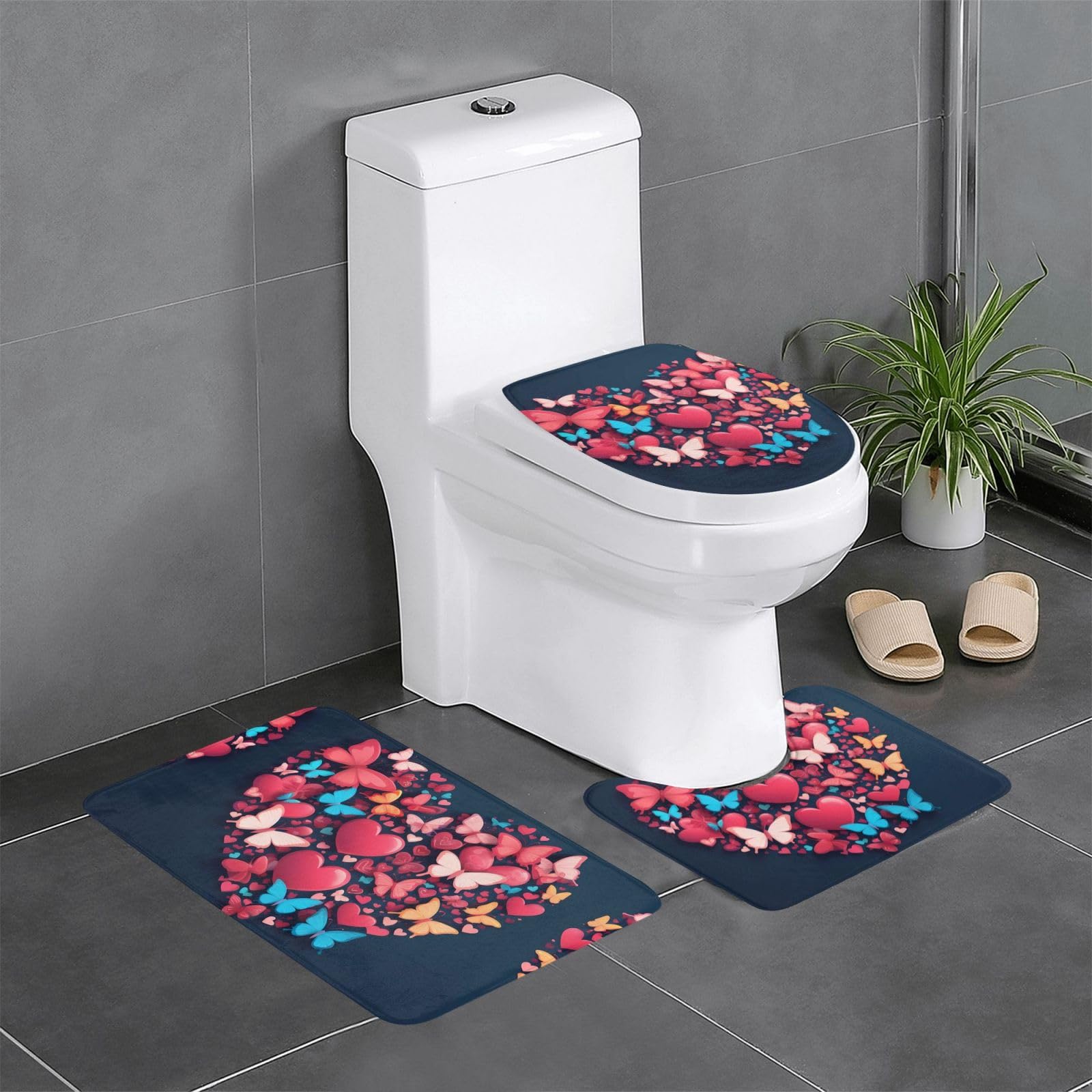 Tapis de salle de bain antidérapant lot de 3 imprimé lavable 61x40cm