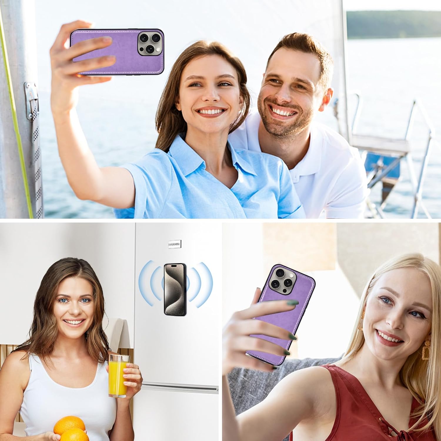 Asuwish Phone Case for iPhone 15 Pro Max 6.7 inch Zipper Wallet Detachable Cell Cover with Tempered Glass Screen Protector Strap Flower Card Holder i Phone15 15Pro i15 ProMax 15ProMax Women Men Purple