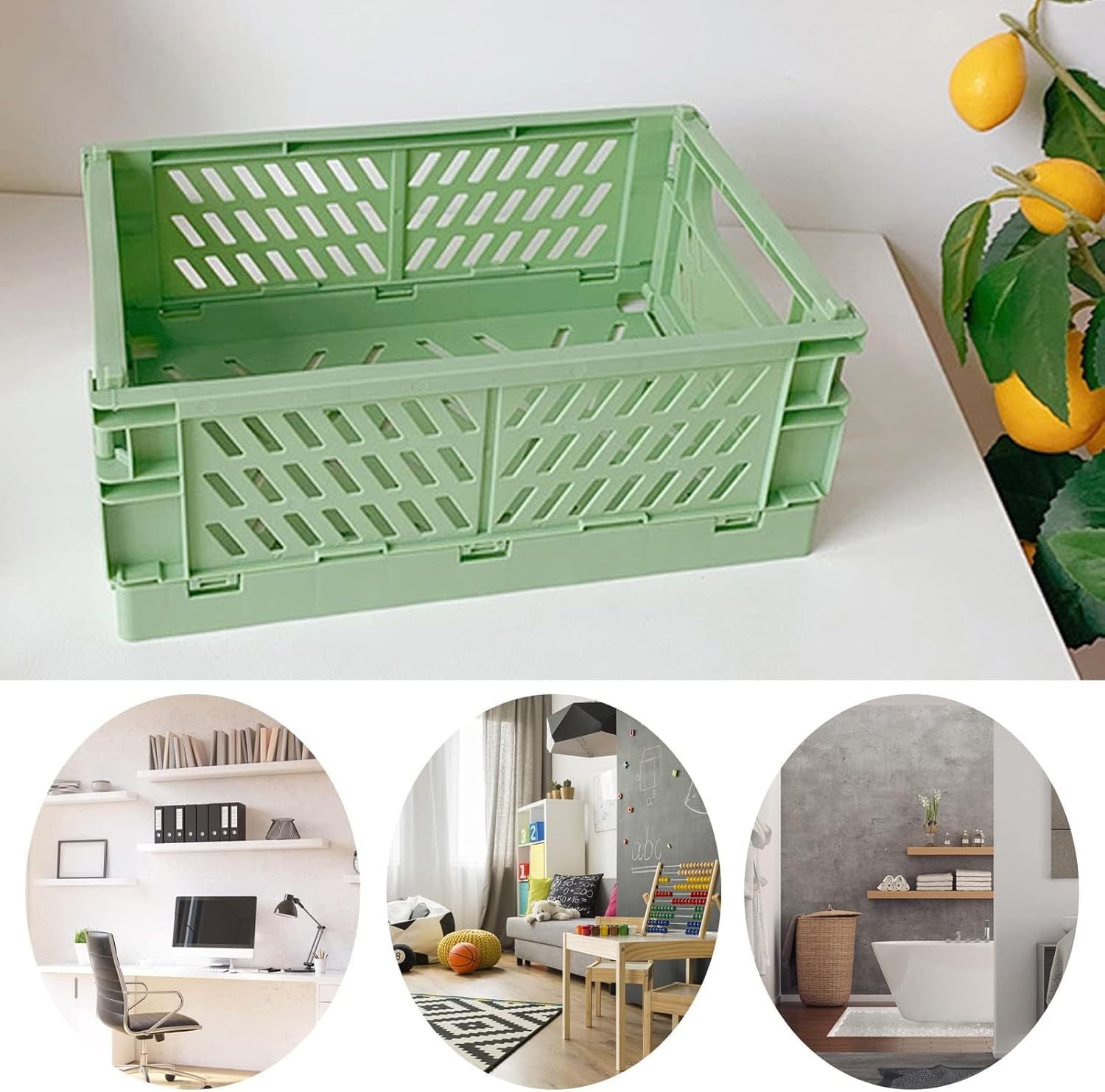 Cestas de Almacenaje Plegables Apilables con Asas Ocultas (3 Uds), Cajas Organizadoras de Plástico PP 15×9,8×5,8 cm para Cocina, Baño y Cajones Uryxery
