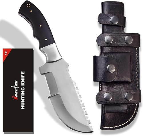 Cuchillo de caza D2 Tracker de hoja fija de 10.5 pulgadas, cuchillo de espiga completa con transporte horizontal y explorador, funda incluida