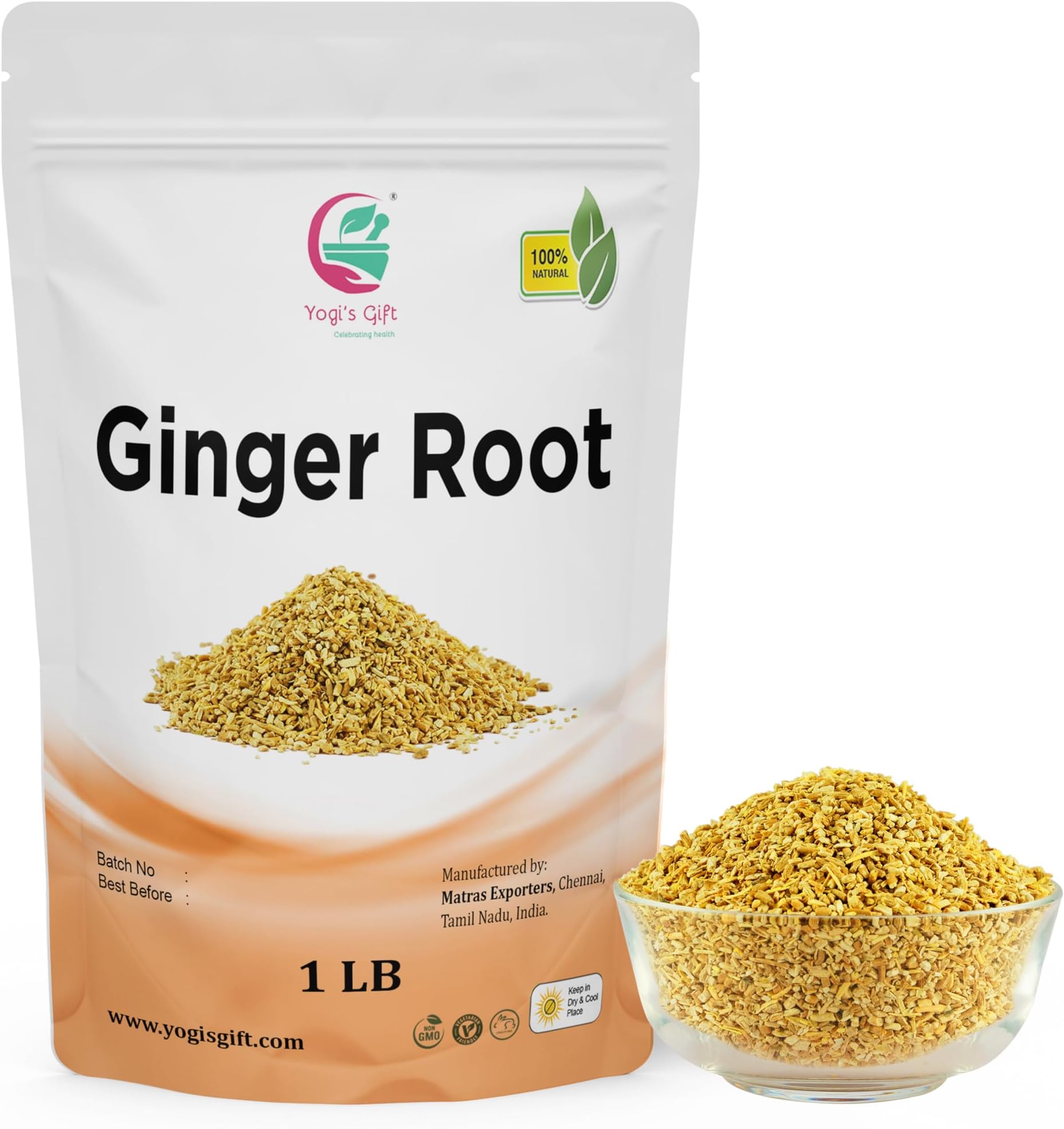 Dried Ginger Root 1 LB (16 Oz)| Cut and Sifted Dried Ginger Pieces | As Spicy as Fresh Ginger | Flavourful Indian Spice |100% Pure and Natural For Making Flavourful Tea | By Yogi's Gift®