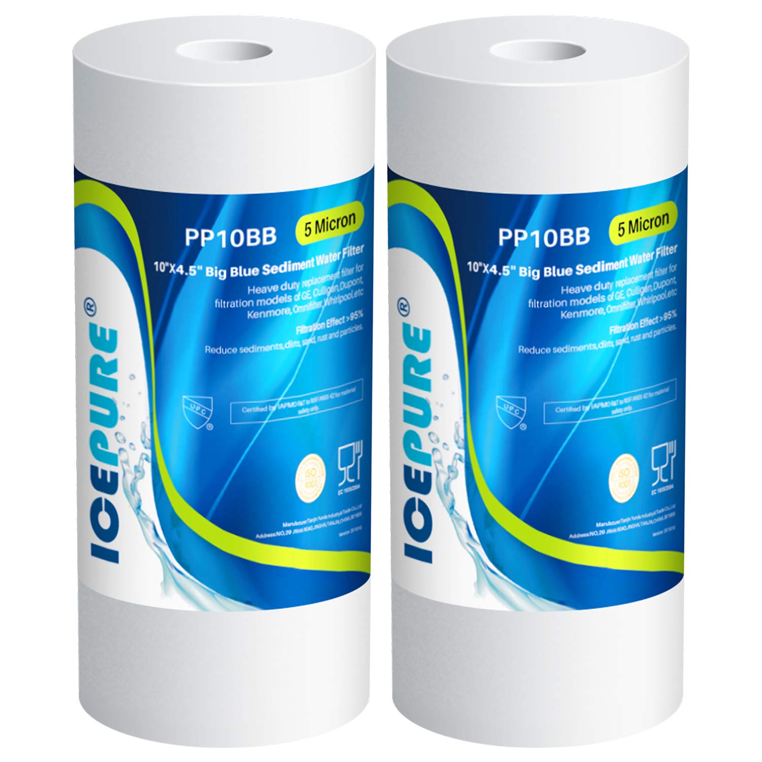 ICEPURE Whole House Sediment Water Filter 5 Micron 10" x 4.5" Compatible with Culligan RFC-BBSA, W15-PR, HD-950, WFHD13001B, GXWH35F, GXWH30C, 3M Aqua-Pure AP817, Whirlpool WHKF-GD25BB, PP10BB 2PACK