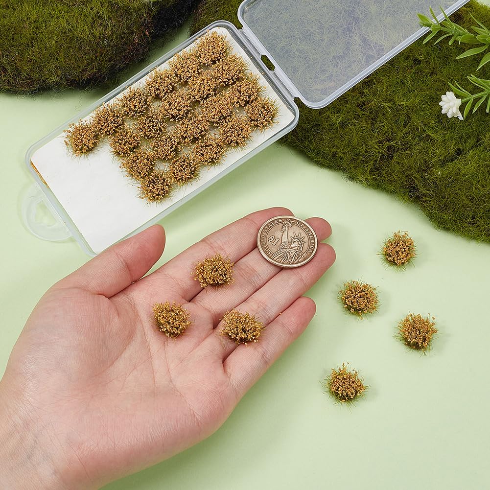 28Pcs Sand Yellow Nylon Artificial Lowland Shrubs Model Bushy Grass Tufts Miniature Scenery Material Static Mini Grass Tuft Cluster Vegetation Groups for Terrain Railroad Table Landscape