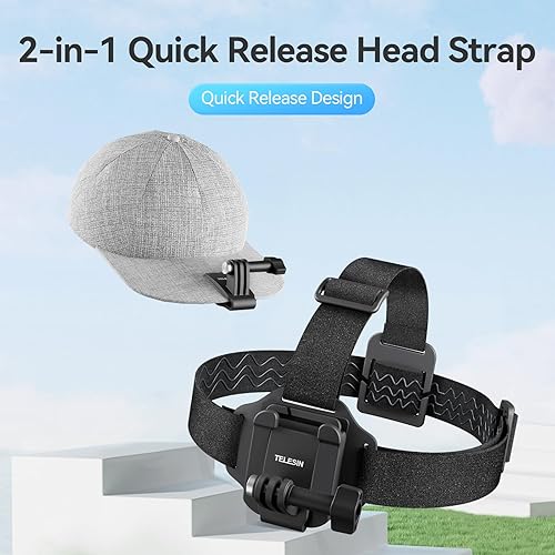 Miniatura 2 de TELESIN Head Strap Cap Clip Mount with Phone Clip Vertical Mount Kit, 2-in-1 Cellphone POV Selfie Holder Head Mount for Go Pro Max Hero Insta360 DJI