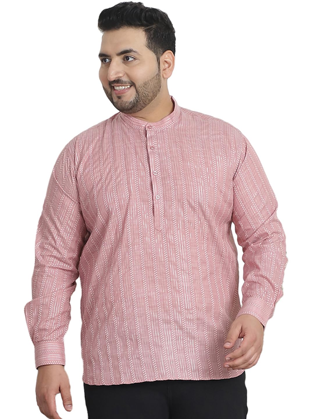 Sojanya Plus (Since 1958) Men's Cotton Woven Design Pink Short Kurta