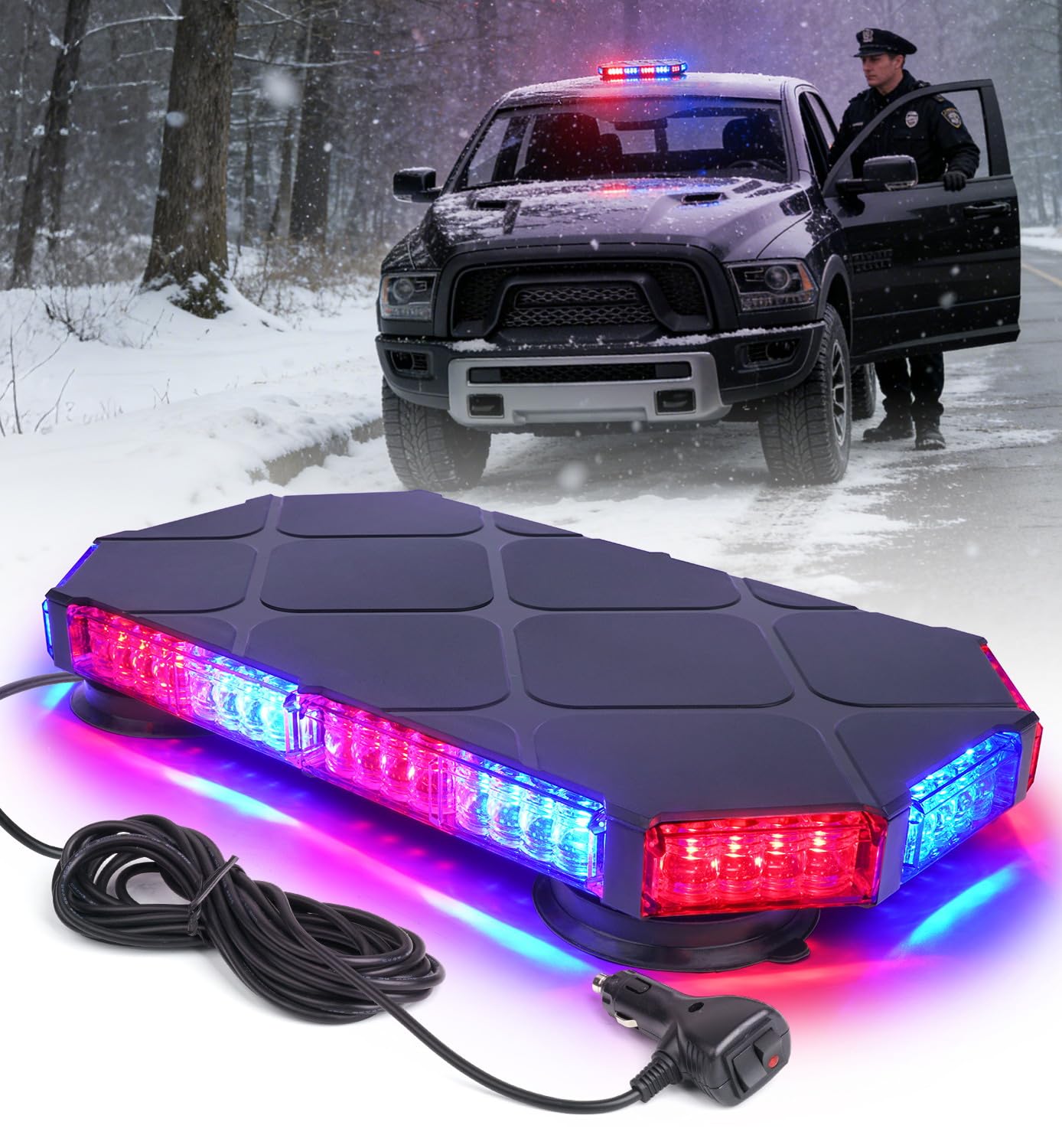 LUMENIX 56 LED Roof Top Strobe Beacon Lights Bar Rooftop Hazard Warning Emergency Safety Flashing Light for Police Law Enforcement Vehicles Fire Trucks Patrol Cars - Red Blue